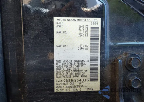 2009 Nissan Altima 2.5 S from USA, damaged, VIN 1N4AL21E69N554036